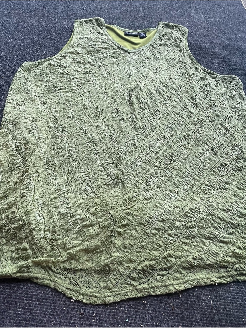 Maggie Barnes Olive Green Sleeveless Textured Lace Blouse